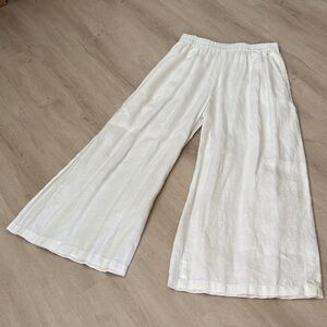 100% Linen White Wide-Leg Linen Palazzo Pants